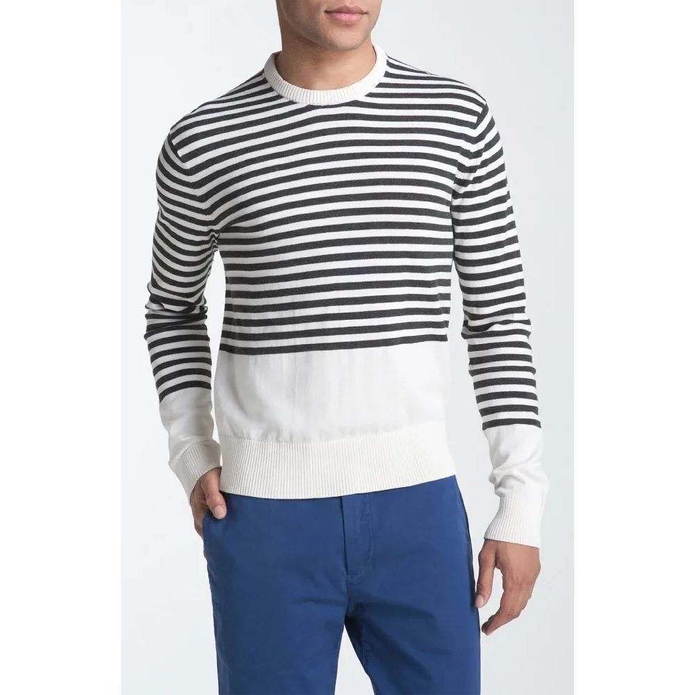 Jack Spade Bleecker Street Black & White Striped Cotton Sweater – Men’s XL